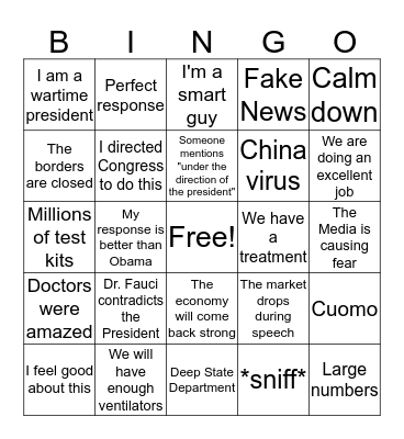 Trump COVID-19 Speech Bingo Card