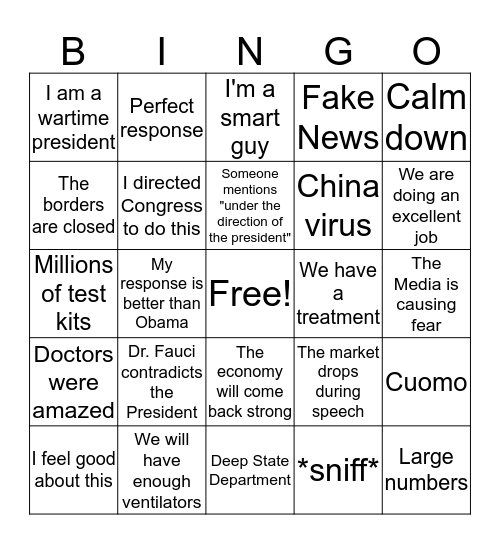 Trump COVID-19 Speech Bingo Card