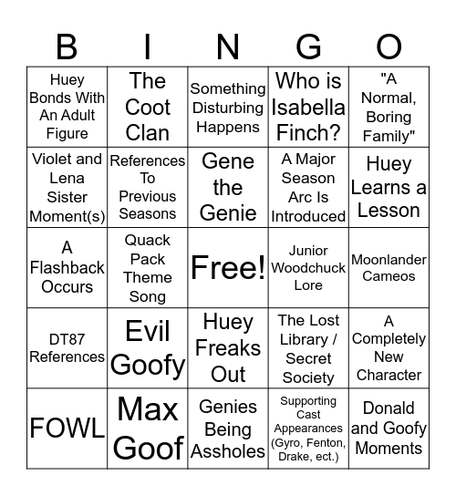 Ducktales Season 3: The Beginning Bingo Card