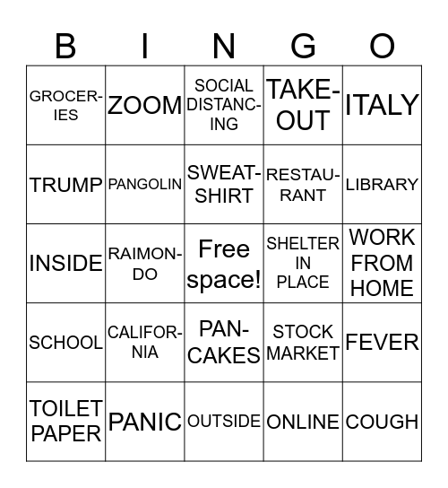 COVID-19 BINGO Card