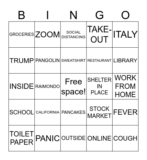 COVID-19 BINGO Card