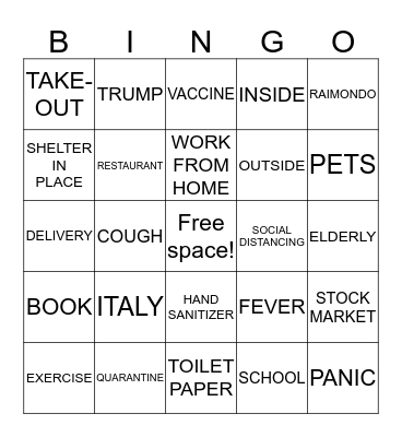 COVID-19 BINGO Card