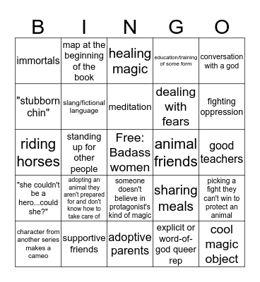Tamora Pierce Bingo Card