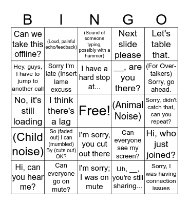 Conference Call Bingo Card