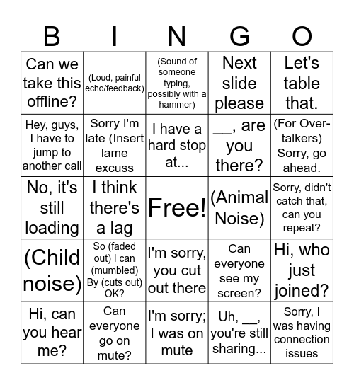 Conference Call Bingo Card