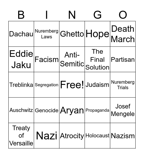 Holocaust Bingo Card