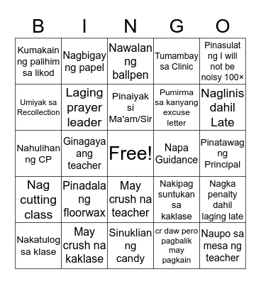 School days  Bingo Card