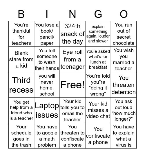 Quarantine Bingo Card