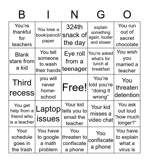 Quarantine Bingo Card