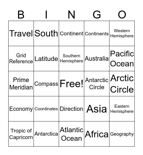 Space Geography Bingo Card