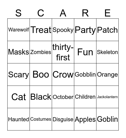 Halloweenie Bingo Card