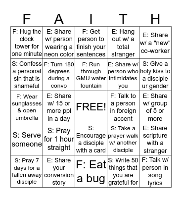 Faith Factor Bingo! Bingo Card