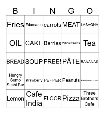 FOOD Bingo Card