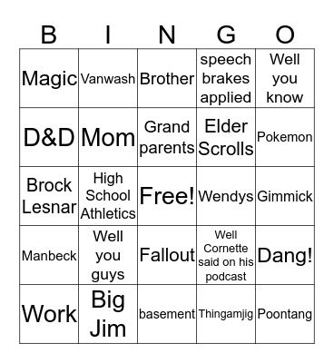 Billy Bob Bingo Card