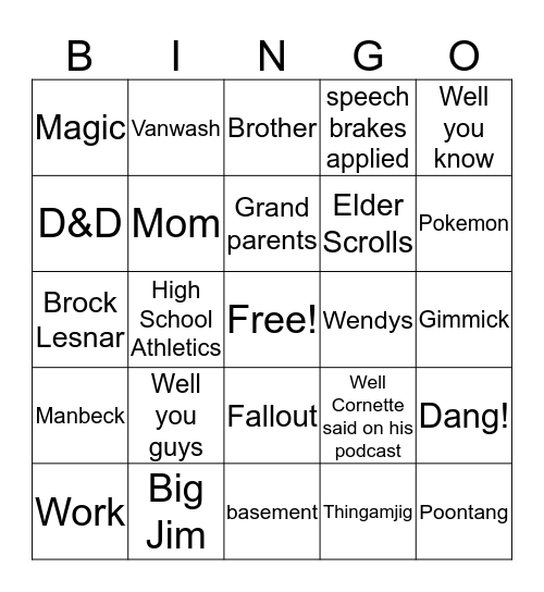 Billy Bob Bingo Card