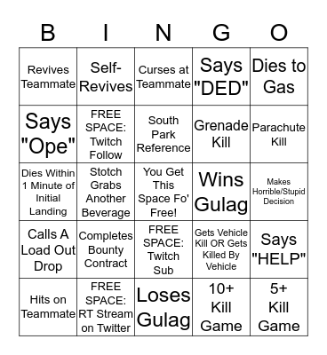 KCR_Stotch CoD Warzone Bingo Card