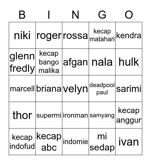 bagas Bingo Card