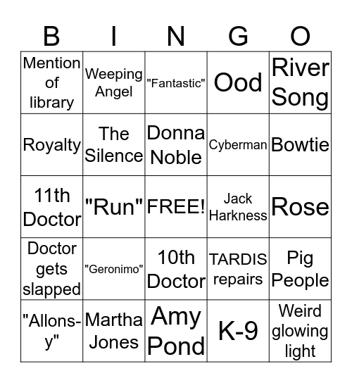 Doctor Who BINGO Card