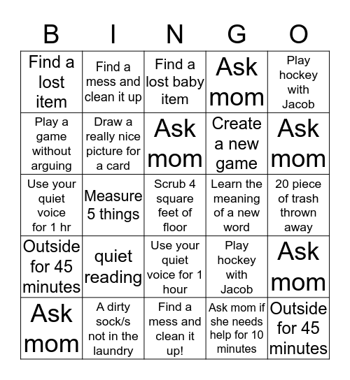 Helper Bingo Card