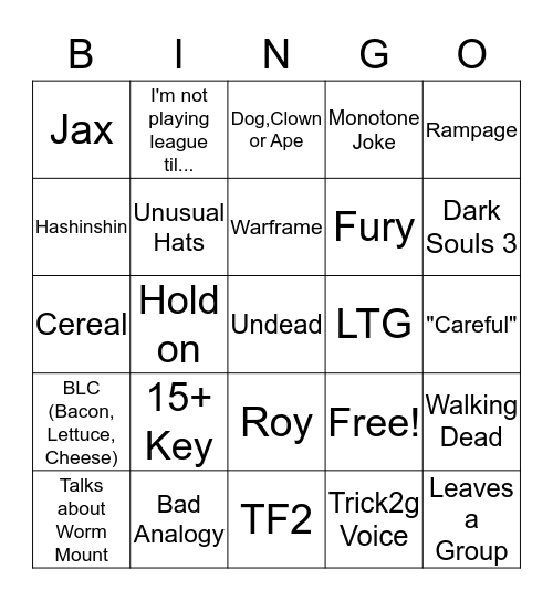 Gasgara Things Bingo Card