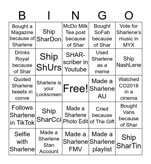 SHARLENE Bingo Card