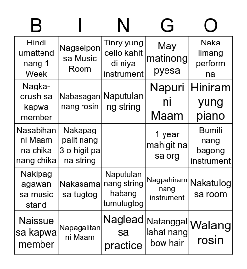 String Ensemble Edition Bingo Card