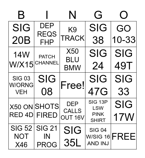 DISPATCHER Bingo Card