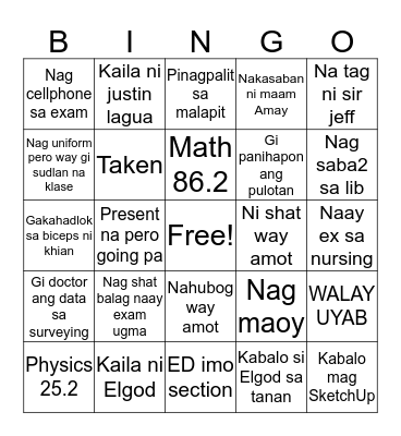 BSCE ED KA KUNG Bingo Card