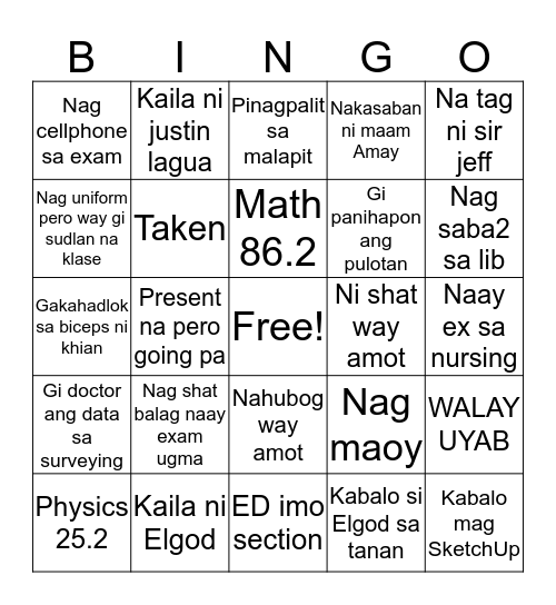 BSCE ED KA KUNG Bingo Card