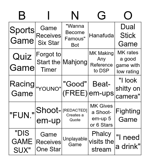 Arcade Megamix Bingo Card