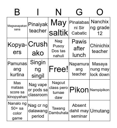 ito pala Bingo Card