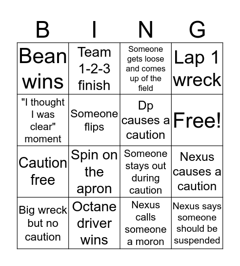 Carnation Cup Bing Bingo Card