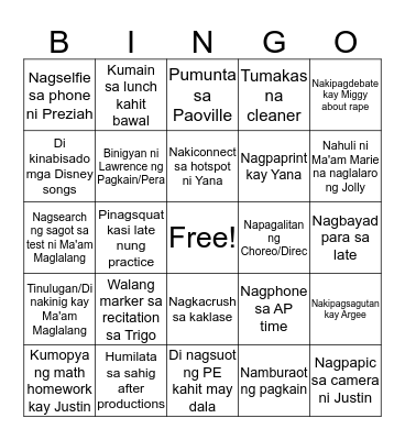 Roent-Go Bingo Card