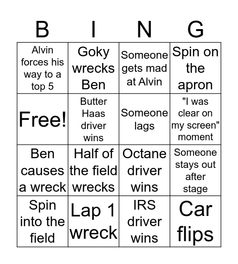CarNational Bing Bingo Card