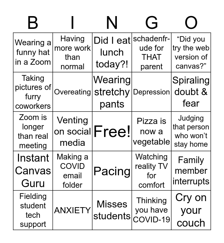 Online Teaching Bingo Card
