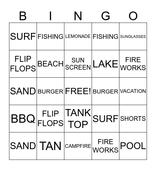 HIMS Department Summer BINGO! Bingo Card