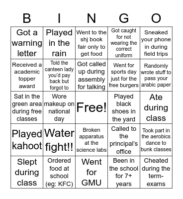 Amana Senior school edition  Bingo Card