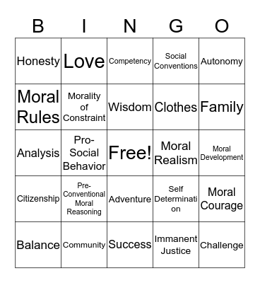 Values Bingo Card