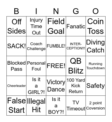 Gender Reveal Super Bowl Bingo Card