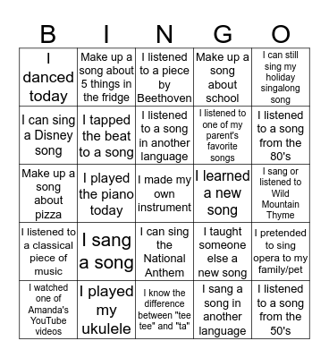 Music BINGO Card