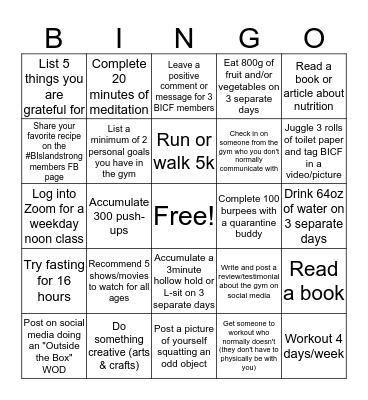 BICF Quarantine BINGO Card