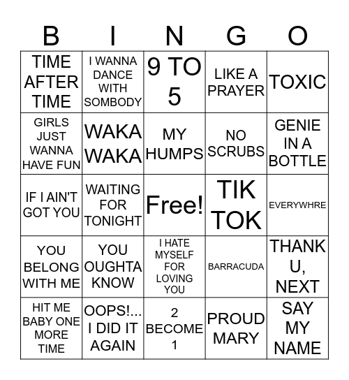 FEMALE SINGERS Bingo Card