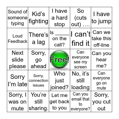Video Conference Bingo Card