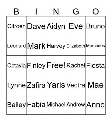 Family Bingo Card