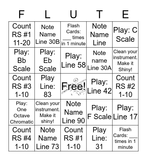 Band Bingo--FLUTES Bingo Card