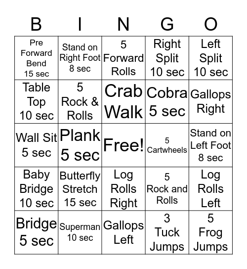 Primary Level Bingo Card