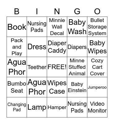 Amy's Baby Shower Bingo Card