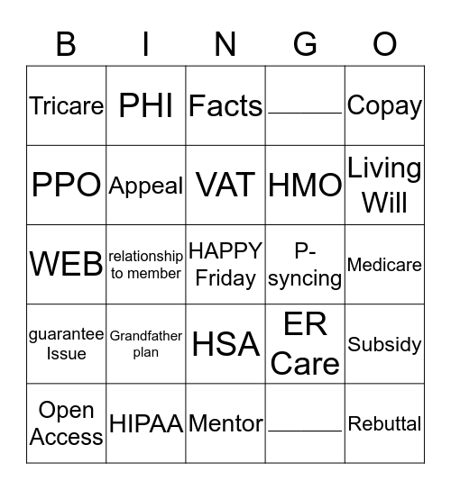 Training Bingo Card