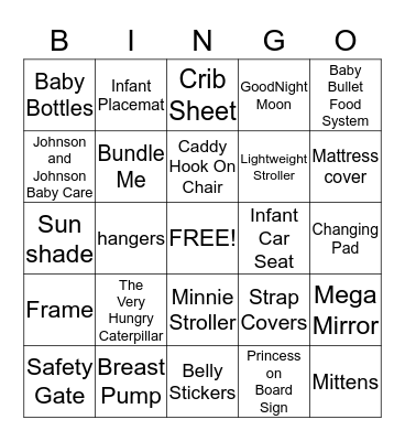 Amy's Baby Shower Bingo Card
