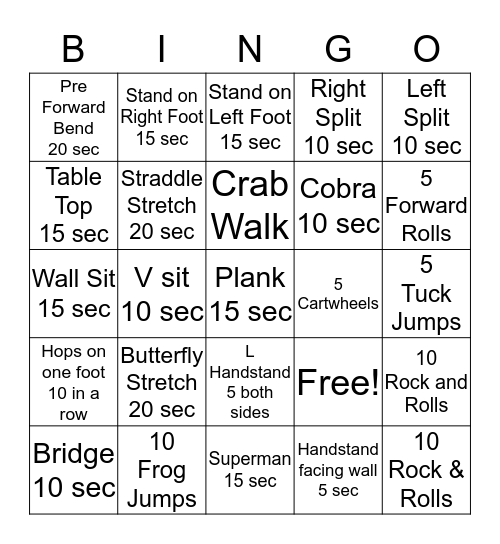 Level 1 Bingo Card